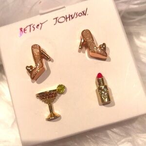 Brand New Betsey Johnson Set of Two Pairs of Post Earrings Cocktail High Heels